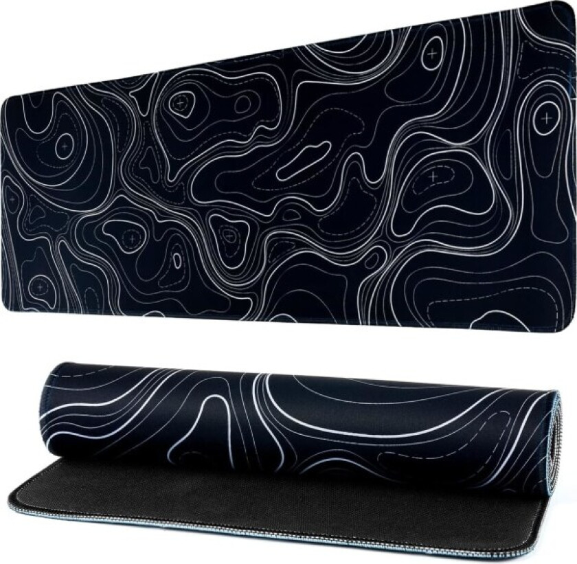 Musematte Topografisk Kontur Stor Skrivebordsmatte Lang Datamaskin Tastatur Musematte Musematte med Skli Base Skrivebordspute Kant for Hjemmekontor Arbeid (Svart)
