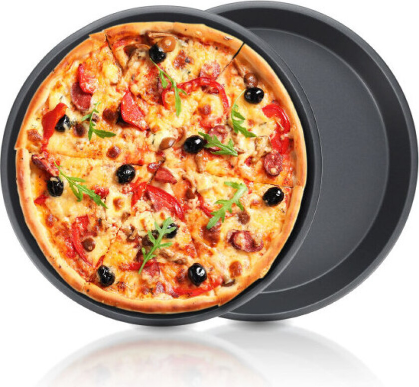 Dyp tallerken for pizza til ovn, 27 cm pizzapanne | Pizzabrett for ovn non stick | Pizzastål for ovn 2PK | Pizzabunnform | 2,5 cm dyp