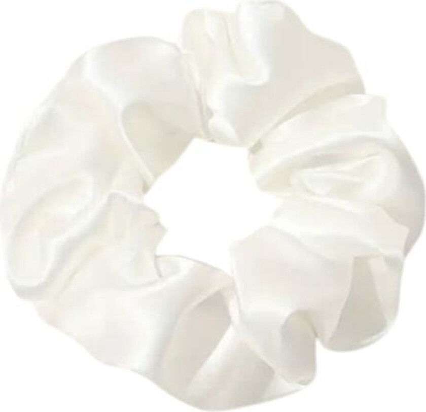 Hårstrikk - Scrunchie - Sateng - 12cm - Hvit White