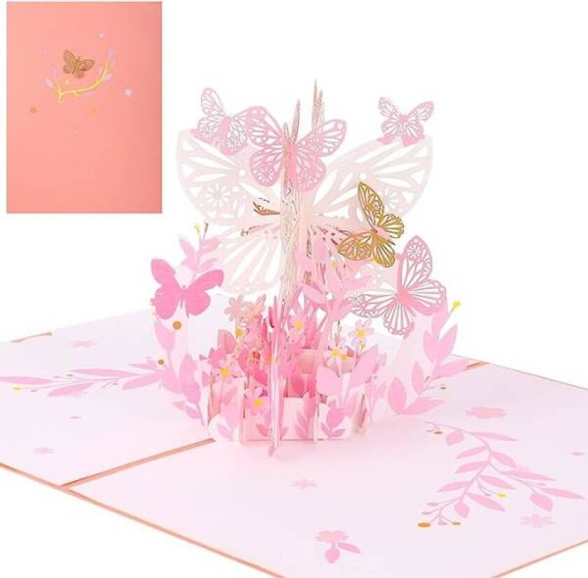 3D Pop Up Gratulasjonskort Sommerfugl Blomst Julekort Bukett