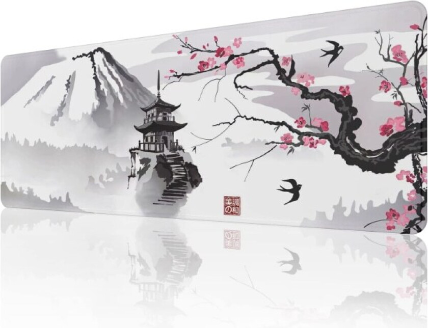 Japansk kirsebærblomst musematte (31,5 × 11,8 × 0,12 tommer) Utvidet stor musematte skrivebordsmatte, sydd kant musematte, spillmusematte XL