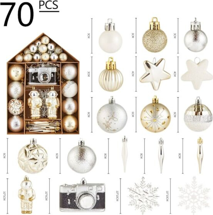 70 stk Uknuselige Julekuler Pakke, Deilige Nisse Rød Grønn og Hvit Julekulepynt for Juletrepynt