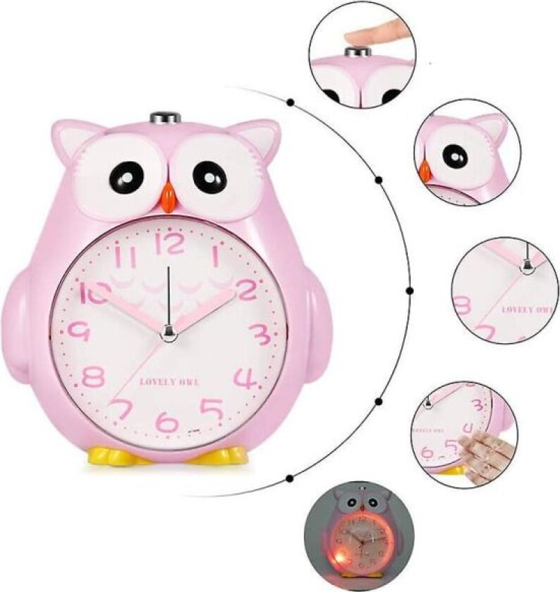 Cartoon Owl Vekkerklokke for barn, høy musikk-vekkerklokke med bak