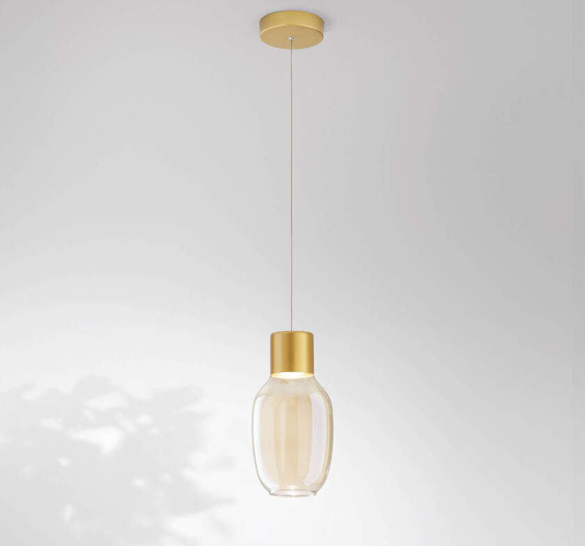 LED-hengelampe Lapo, 1 lyskilde, cognacfarget, Ø 16 cm, glass