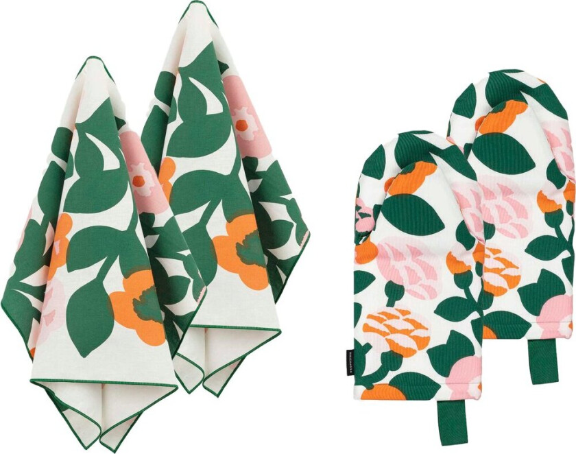 Bilde av Pieni green green tekstilsett 4 deler Grønn-oransje