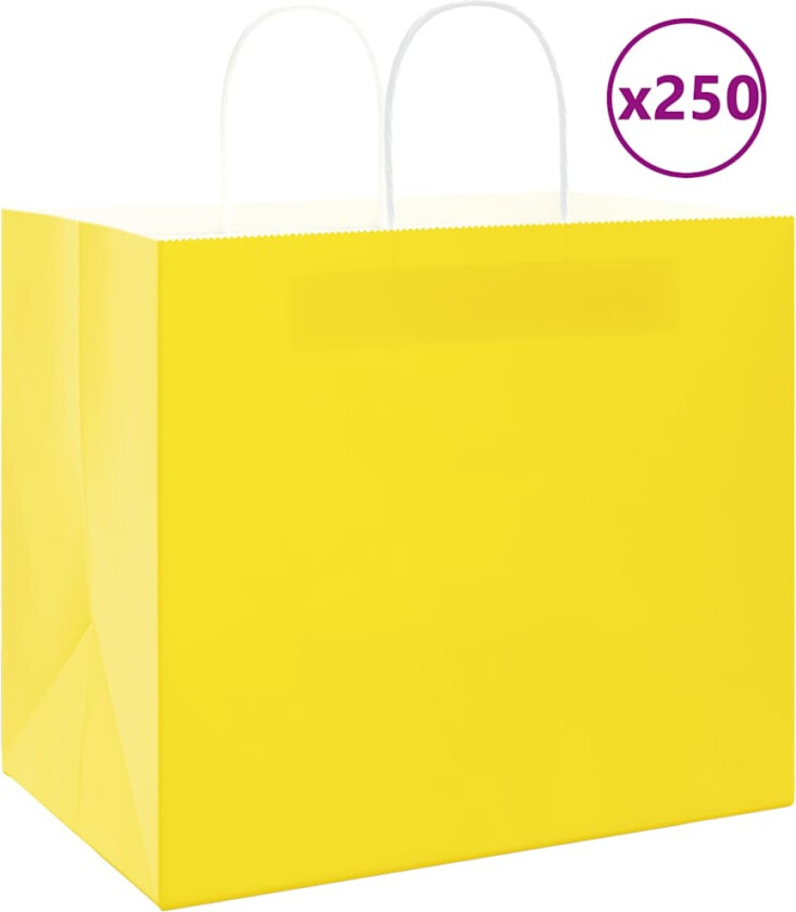 Kraftpapirposer 250 stk med håndtak gul 32x22x28 cm