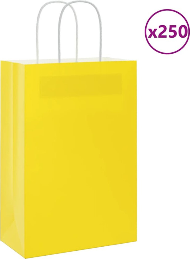 Kraftpapirposer 250 stk med håndtak gul 21x11x31 cm