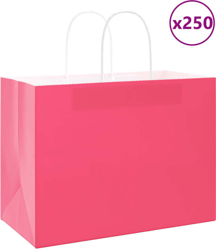 Bilde av Kraftpapirposer 250 stk med håndtak rosa 32x17x25 cm