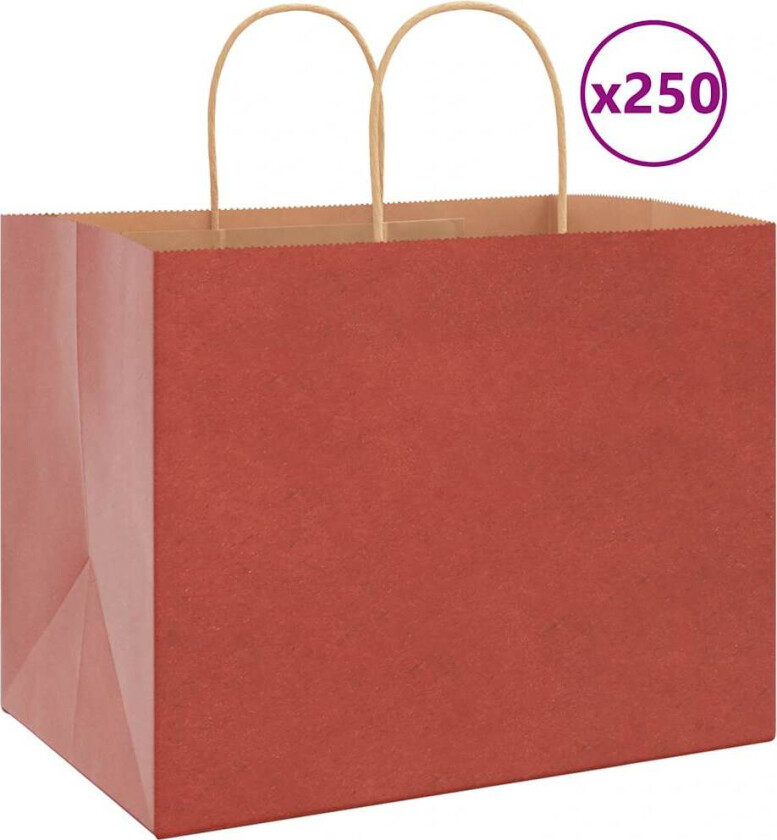 Bilde av Kraftpapirposer 250 stk med håndtak rød 32x22x24 cm