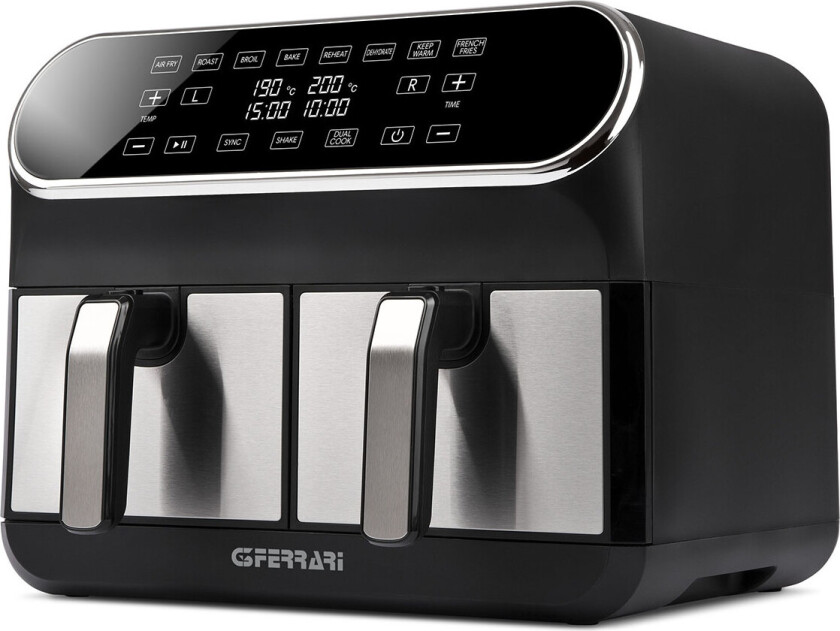 G3 Ferrari G10150, Varmluftsfrityr, 8 l, 1,8 kg, 200 °C, Dobbel, Sort, Rustfritt stål