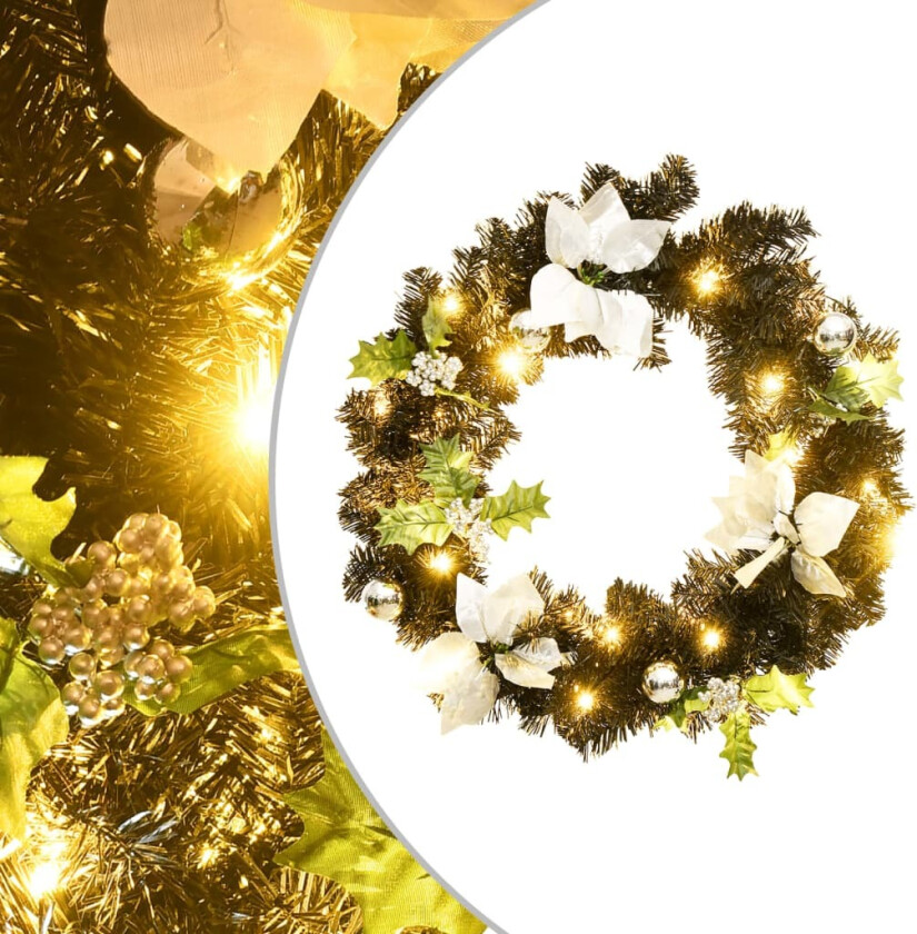 Julekrans med LED-lys svart 60 cm PVC