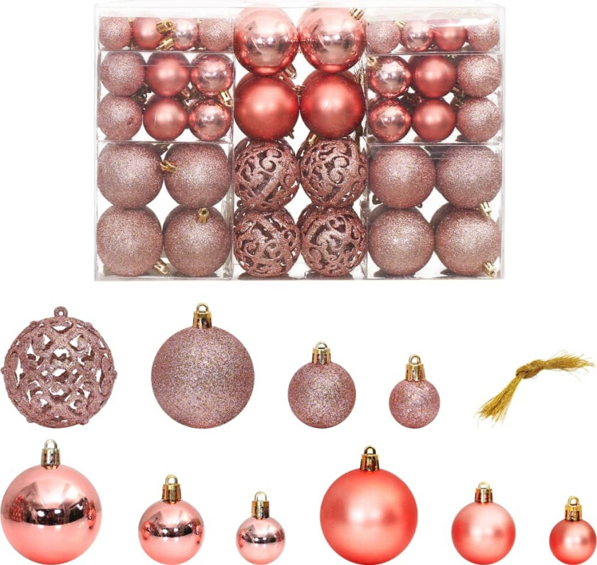 Julekuler 100 stk rosa og rose 3 / 4 / 6 cm