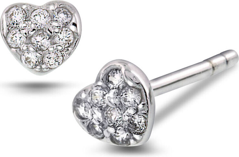 , Øredobber til barn i sølv med zirkonia og hjerte