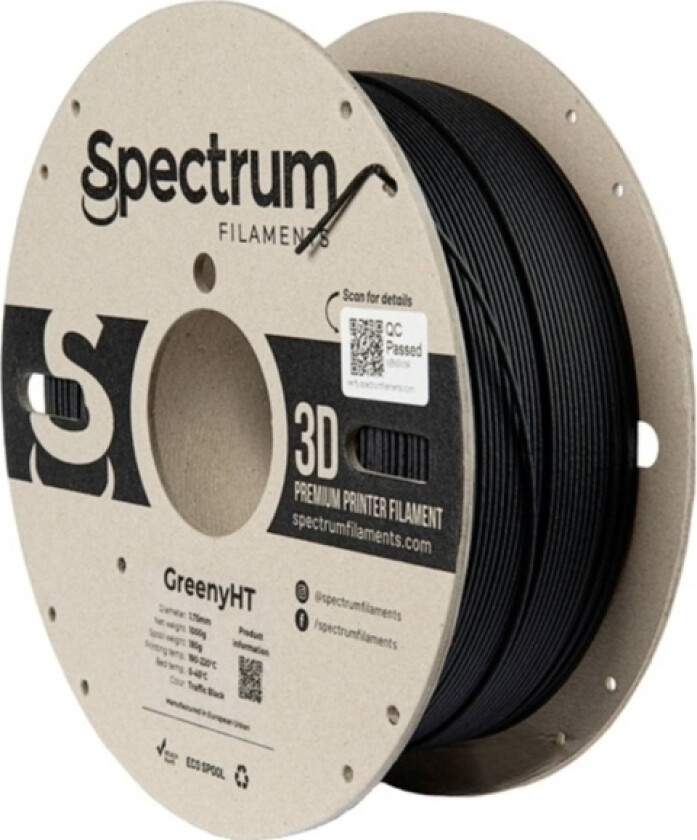 Spectrum Filaments 80699 Greenyht Filament Pla-Plast Varmebestandig, Høj Grad Af Stivhed, Mat 1.75 Mm 1000 G Traffic Black, Sort 1 Stk