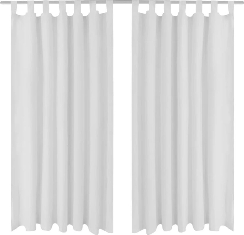 2stk Hvit Micro-Sateng Gardiner med Sløyfer 140 x 175 cm