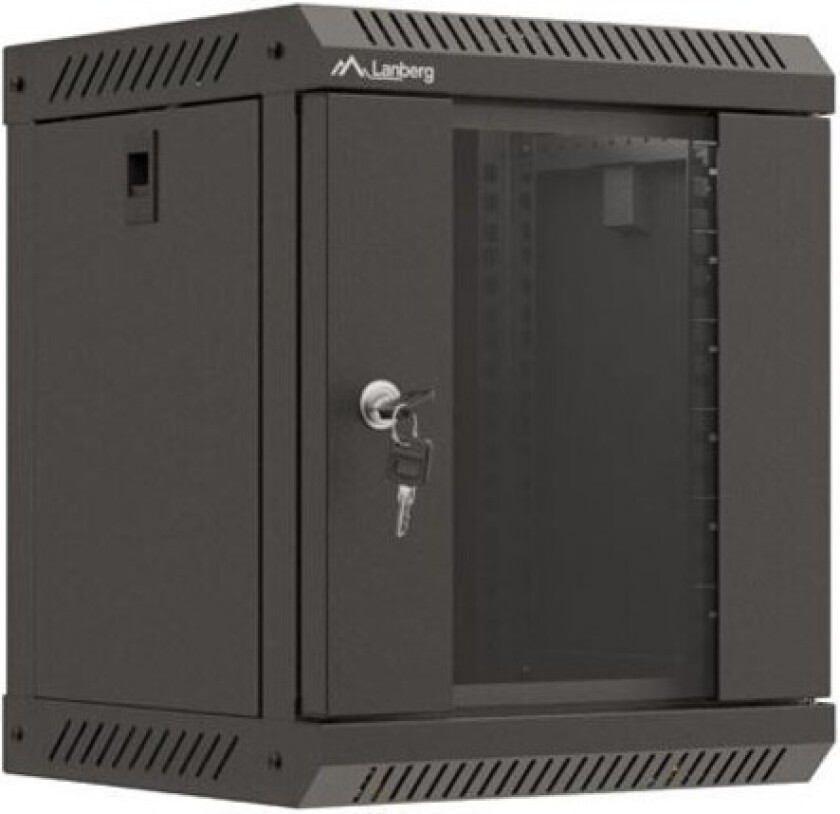 Hengestatt Installasjonsskap 10" 6U 300X300 Svart Glasert Dør Lanberg (Flat Pakke)