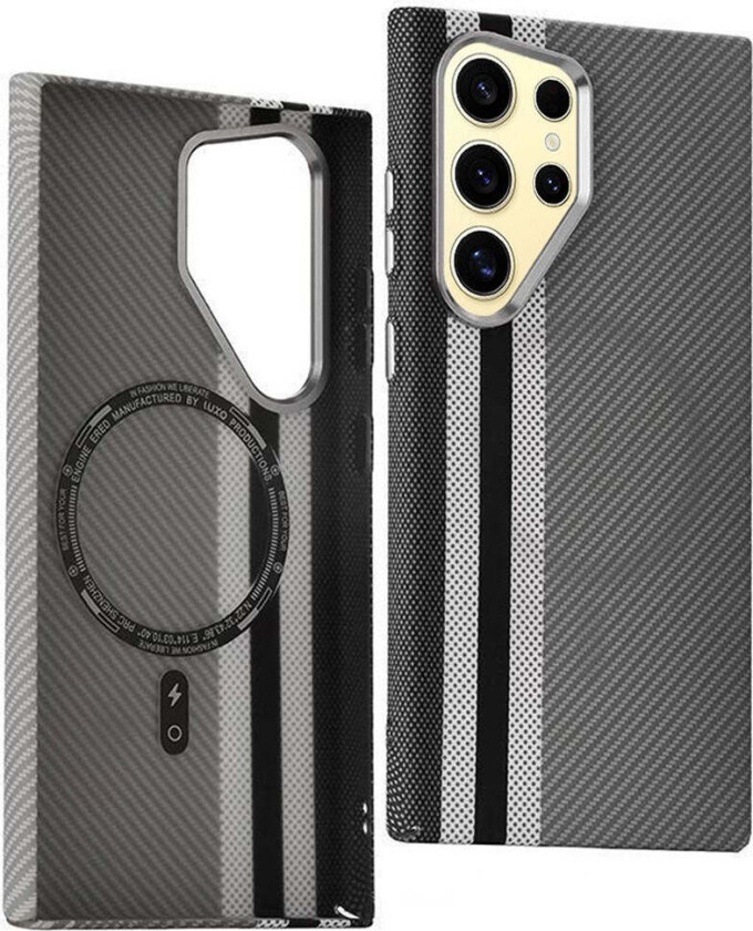 Mønstret Carbon Deksel - Samsung Galaxy S23 Ultra - MagSafe Kompatibel - Grey Stripes