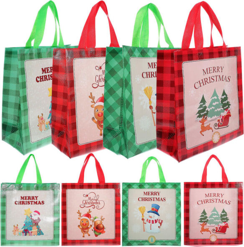 8-pak julemønster gavepose handlepose stor gjenbrukbar handlepose julefestgave (29,00X27,00X12,00CM, flere farger)