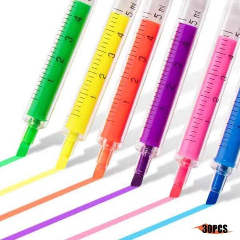 IC 30 stk Sprøyte Kulepenn Sprøyte Høylysere Nye Penn