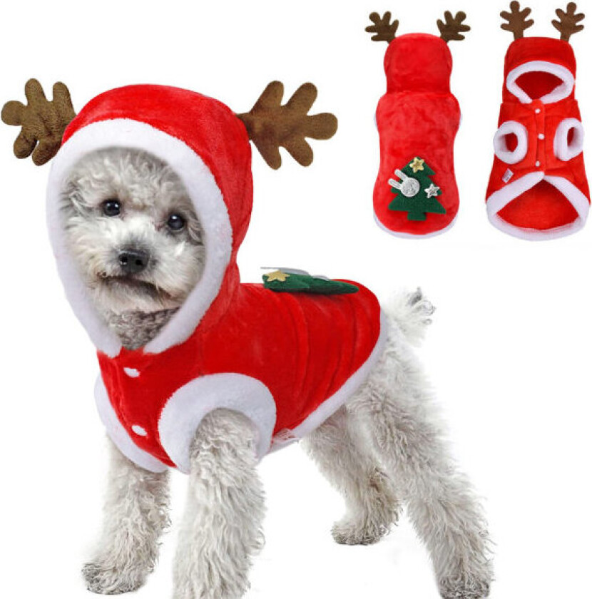 Hundens juleantrekk Katte julekostyme Hundens julegenser Hoodie Frakk Lue Kjæledyrklær Reinsdyr Kle deg ut Morsom Jul Cosplay Fest(L) L