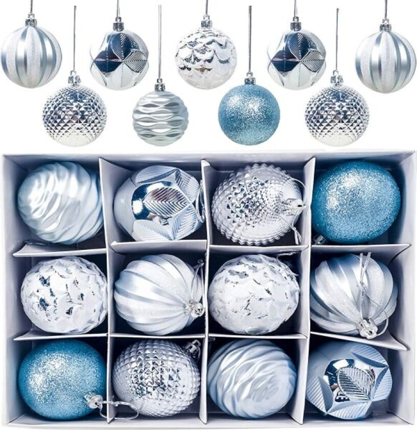 Julekuler, 12 stk julekuler julekuler, matte og blanke juletrepynt glitrende juletrepynt (blå) Blue