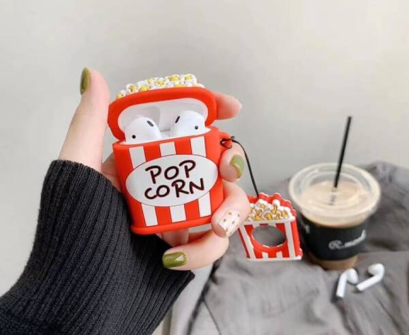 Søt deksel for Airpods 2. / 1. generasjon, 3D popcorn-design silikondeksel beskyttende støtsikre deksler med nøkkelring for Airpods ørepropper