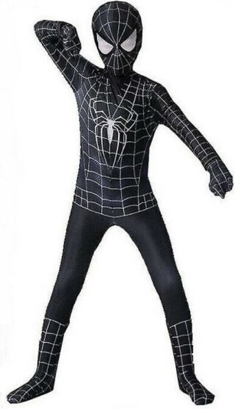 Halloween-kostyme for barn og voksne, svart Spider-Man-antrekk, festdrakt for gutter 120CM
