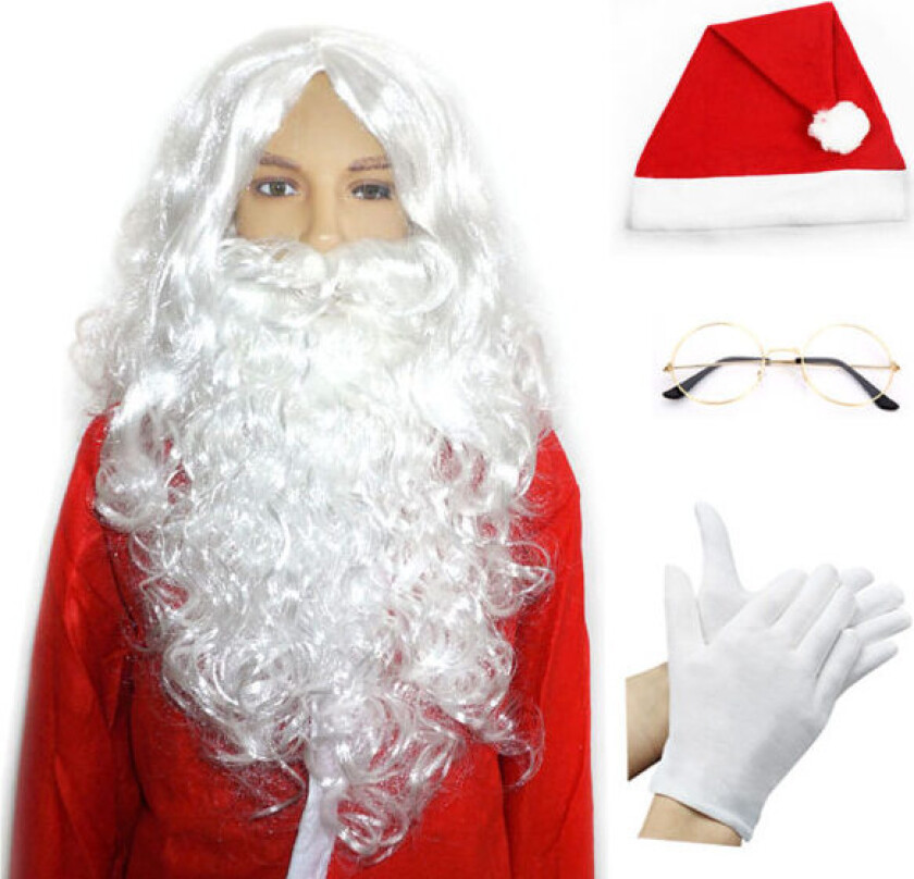Santa-parykk og skjeggsett, julekostyme for jul