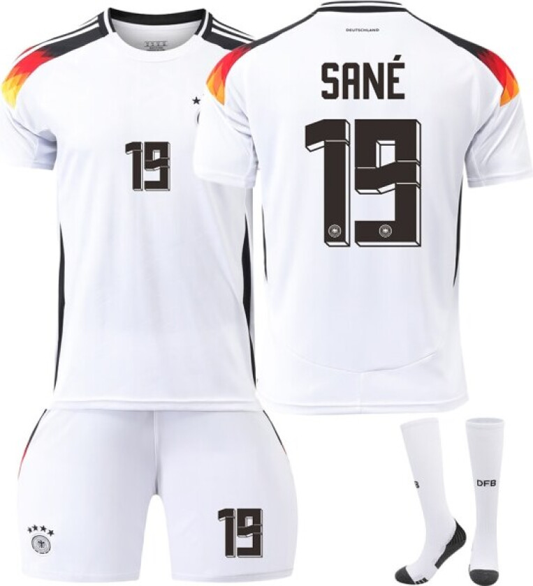 Tyskland Hjemme EM 2024 Drakt Fotballdrakt Barn Menn Kit Nr.19 Sané With socks L