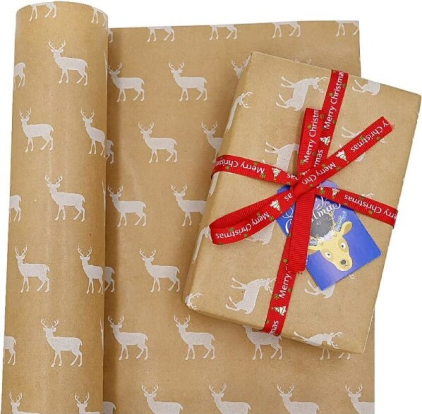 43cmx15M Rullpakke Julegavepapir, Kraftpapir med Juletre Gjenbrukbar Gavepapir
