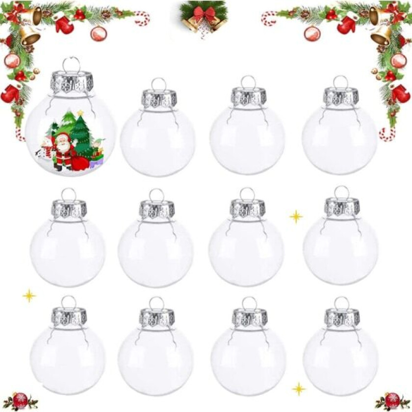 Gjennomsiktige julekuler, 12 stk gjennomsiktige kuler til å fylle, juletrepynt, juletrekuler