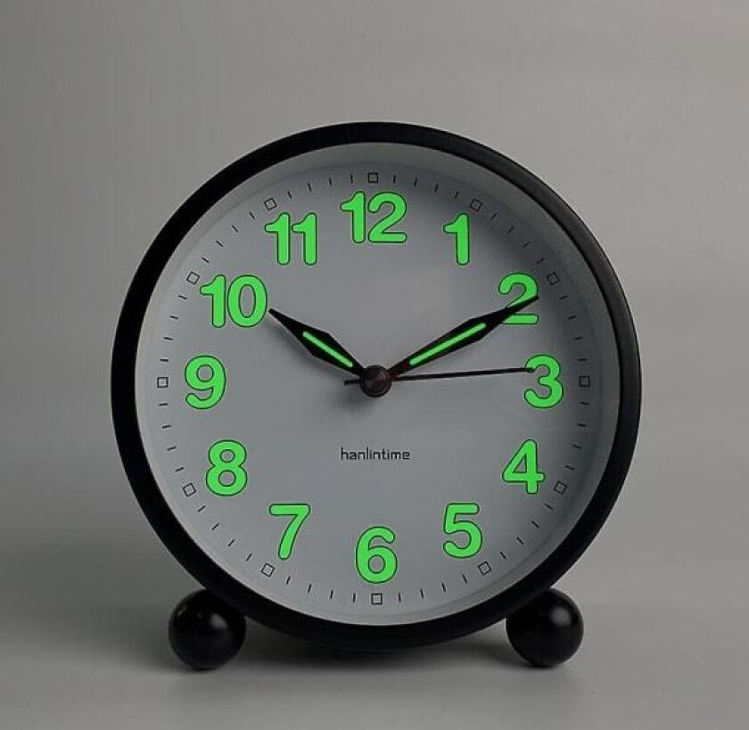 REMAKE Stille vekkerklokke - Analog vekkerklokke uten tikkelyd med varmt lys - minimalistisk rund - svart