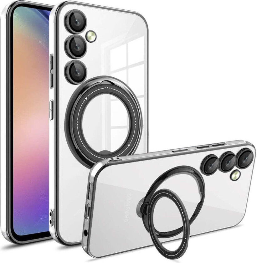 Samsung Galaxy A16 (4G/5G) Fleksibelt Plast Deksel m. Kickstand - MagSafe Kompatibel - Gjennomsiktig/Svart