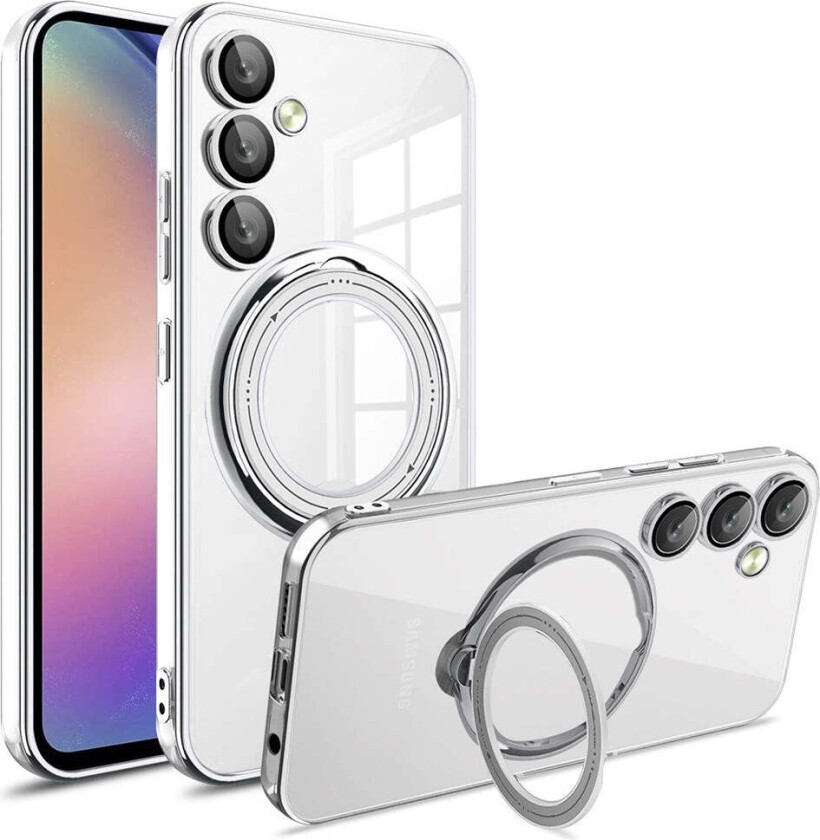 Samsung Galaxy A16 (4G/5G) Fleksibelt Plast Deksel m. Kickstand - MagSafe Kompatibel - Gjennomsiktig/Sølv