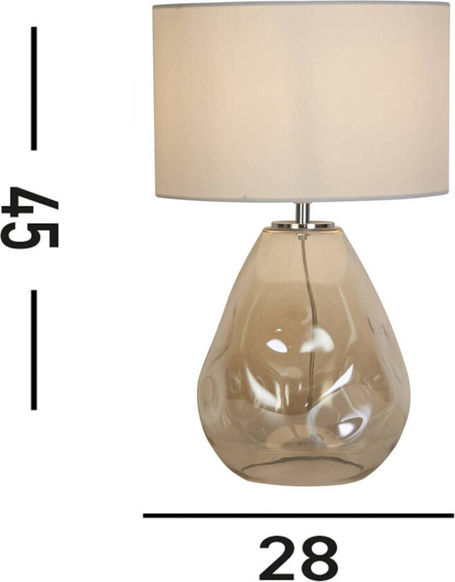 Devon bordlampe, hvit/creme, høyde 44,5 cm, tekstil/glass