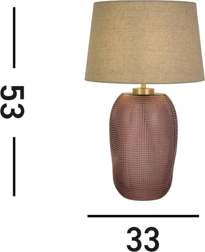 Amethyst bordlampe, beige/rosa, høyde 37 cm, tekstil/glass