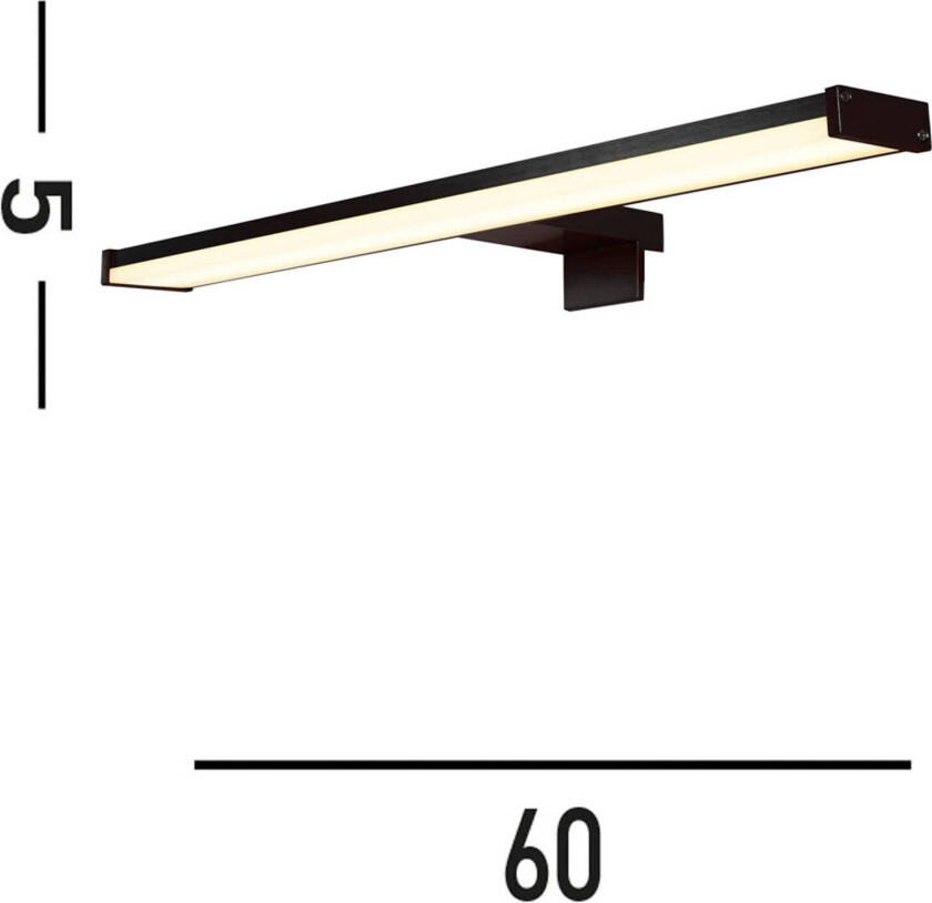 Kos LED-speillampe, bredde 60 cm, svart aluminium IP44
