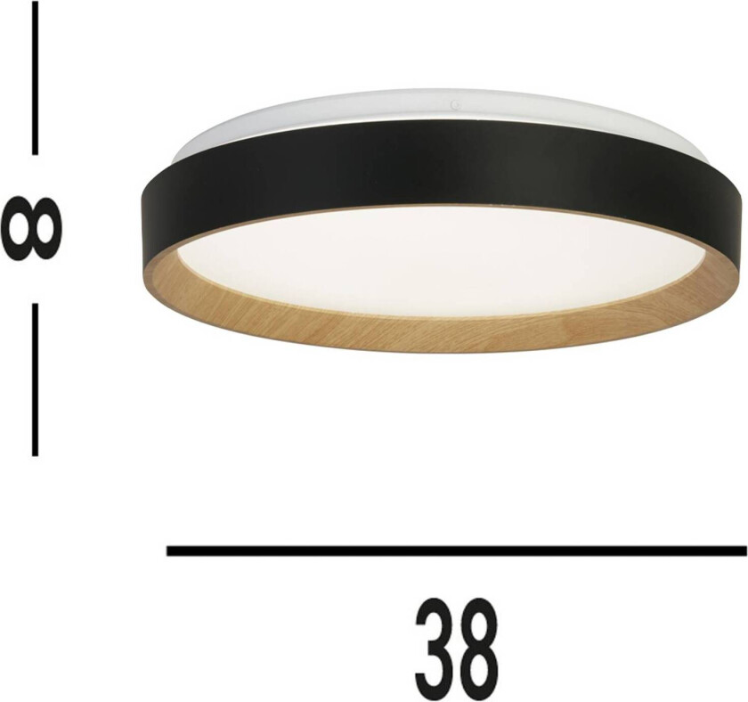 Sorrento taklampe svart/tredekor Ø 38 cm Fjernkontroll