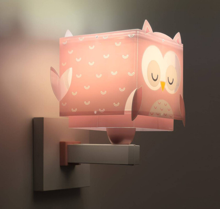 vegglampe Little Owl med støpsel, rosa