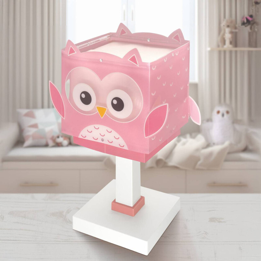 Bordlampe Little Pink Owl, G4, bredde 14 cm