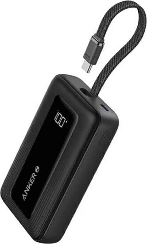 Power Bank (10K 30W Built-In USB-C Cable) - Black Nødlader - Svart - 10000 mAh