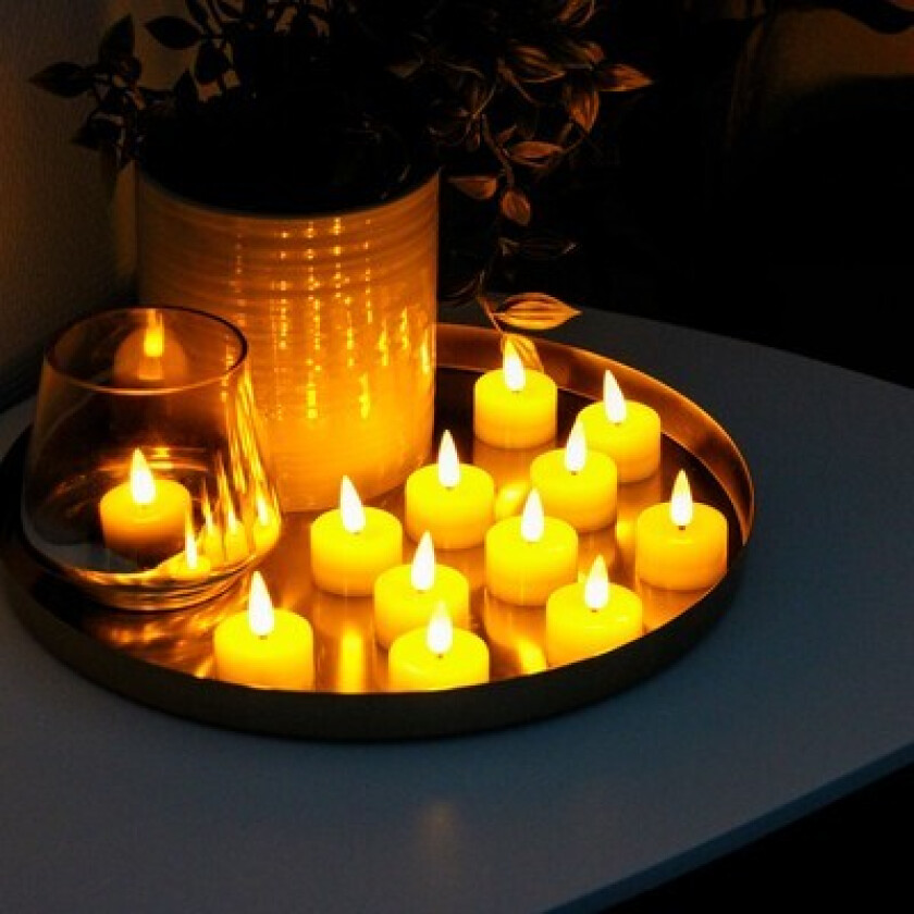 12-pakning LED Telys med flott flammeeffekt - Kommer komplett med batterier, klar til bruk