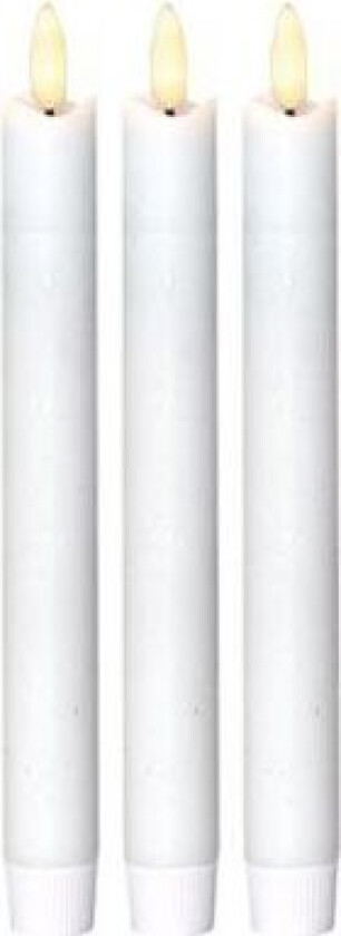 3-pakning hvite LED stearinlys, flammeeffekt - Ø2,2cm, Høyde: 24,5cm, kronelys, fungerer med fjernkontroll, timer, batteri