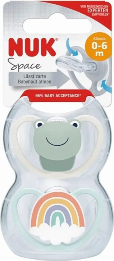 Nuk Space Silikonsmokk - 0/6 mnd - 2 stk