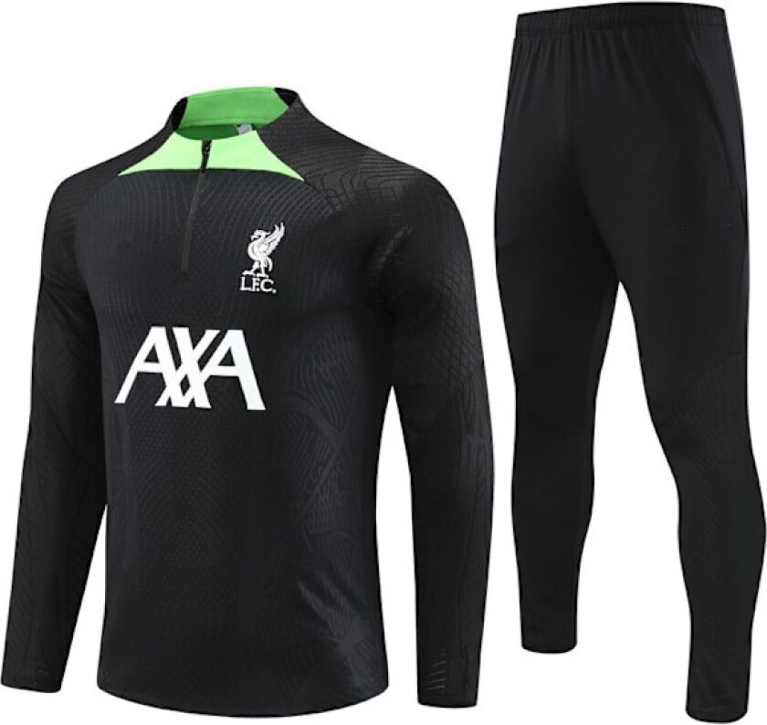 Liverpool langarmet fotballdrakt for sesongen 23-24 for voksne og barn, oppvarmingsdrakt med lang arm og halv glidelås, svart black S