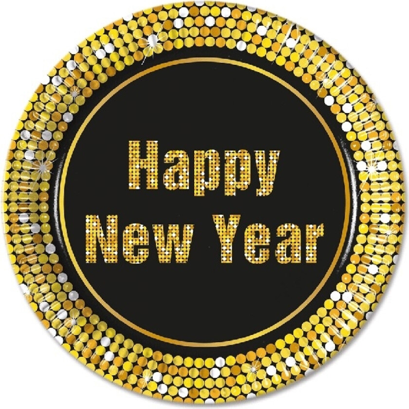 Happy New Year papptallerken 23cm, 8stk