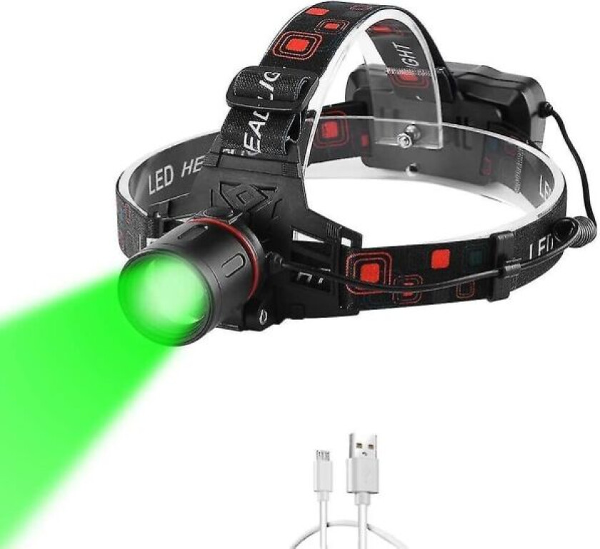 Grønt lys hodelykt for nattsyn, ultra grønn usb oppladbar