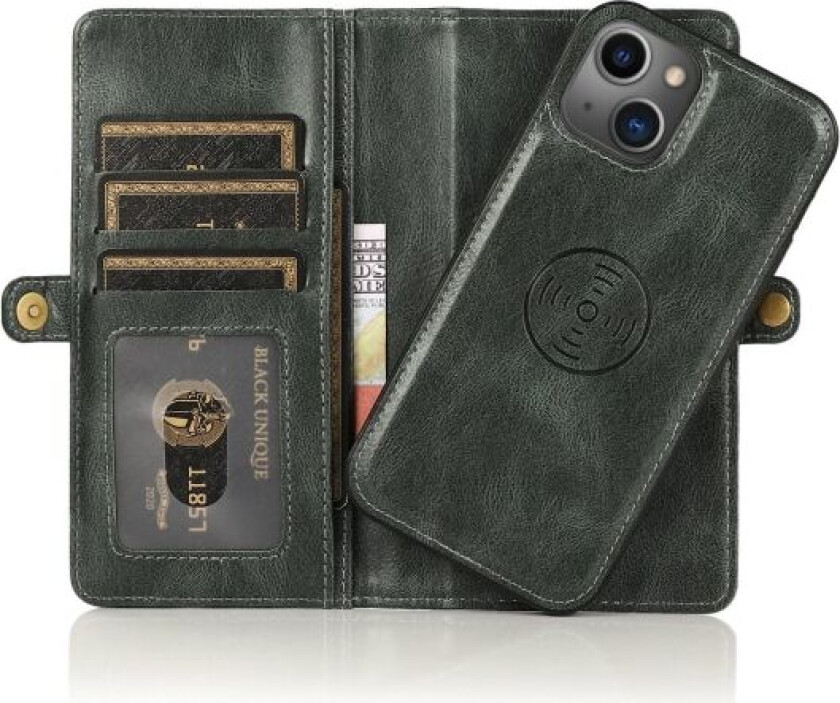 iPhone 15 - Luksuriøst skinn lommebokdeksel med silikondeksel og kort