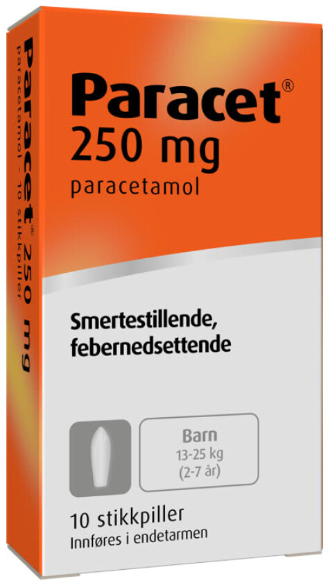 Paracet Stikkpille 1,5-9år 250mg 10stk