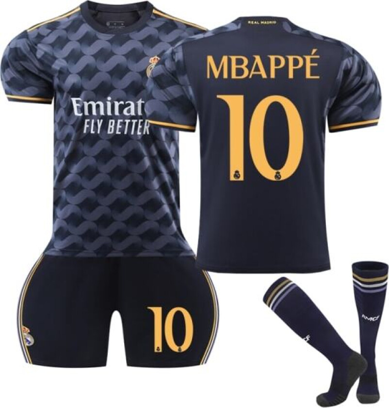 Real Madrid 2023-24 Bortedrakt for barn, nr. 10 Mbappe, 8-9 år 8-9years